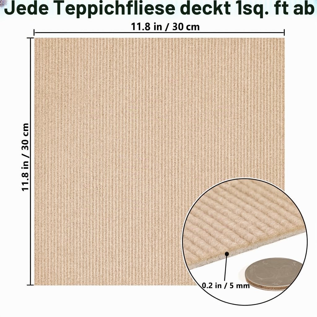 Selbstklebende Teppichfliesen, 30x30 cm Quadrat Teppichboden, Selbstliegend Teppich Fliesen, Weiche Polsterteppichboden, 10 Fliesen pro Box / 0,9 m²