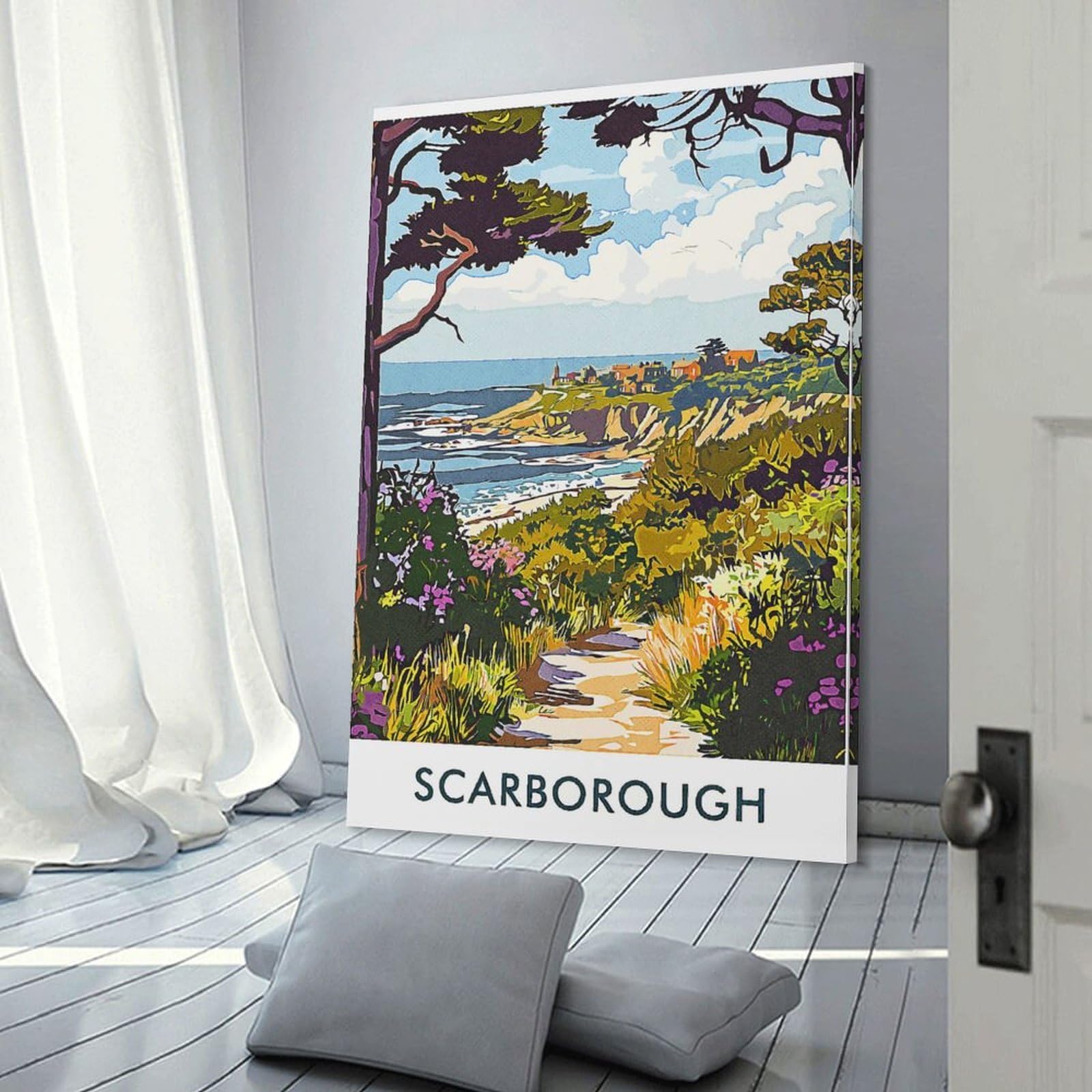 Junmoney Home Decor Wall Art Scarborough Coastline, 20x30inch(50x75cm), for New Homes, Bedrooms Or Workspaces, Decorative Present for New Homes