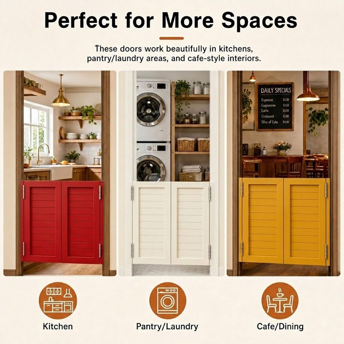 Générique Saloon Porte Battante en Bois Massif - Porte Battante Double - Style Western Cowboy Porte, Porte de Séparation Bar pour Escalier Salle de Bain Cuisine Chambre Balcon(Yellow,W82 cm X H100cm)