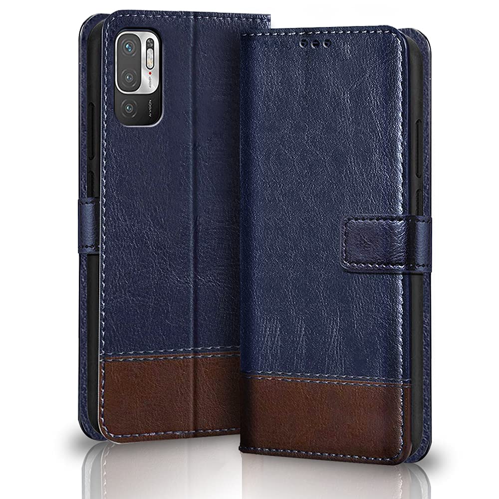 TheGiftKart Dual-Color Leather Finish Wallet Style Flip Back Cover with Inside Pockets, Inbuilt Stand and Magnet Closure for Mi Redmi Note 10T 5G / Poco M3 Pro 5G (Blue and Brown) (B099WPXYCH) Amazon Price History, Amazon Price Tracker
