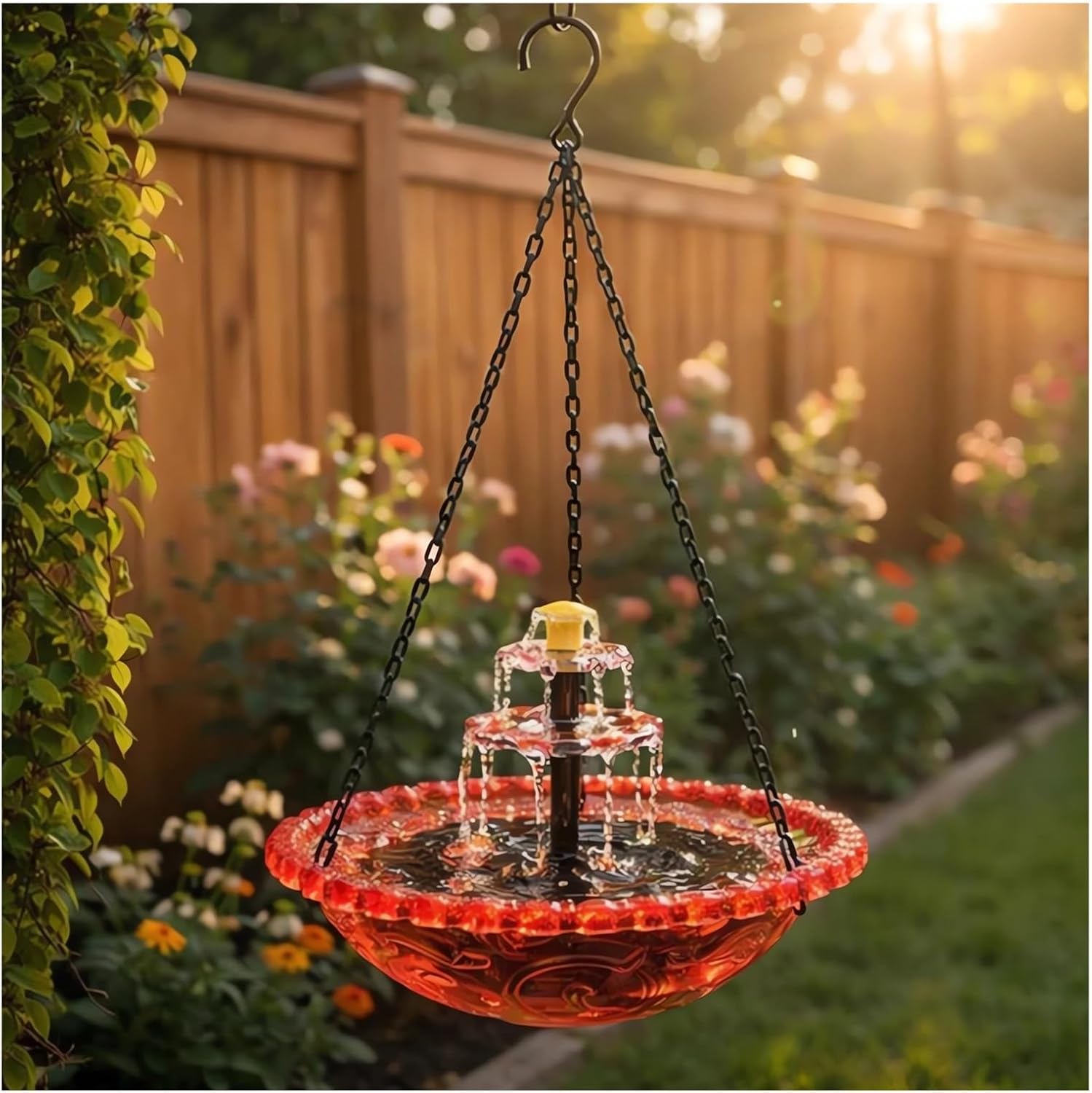 2026 Solar Cascade Hanging Bird Bath Fountain Solar Powered Birdbath Water Fountain Pumps Dispenser Outdoors Decor Hummingbird Bath Shower Bowl Kit Garden Gift Yard Patio Backyard Decoration (Blue)