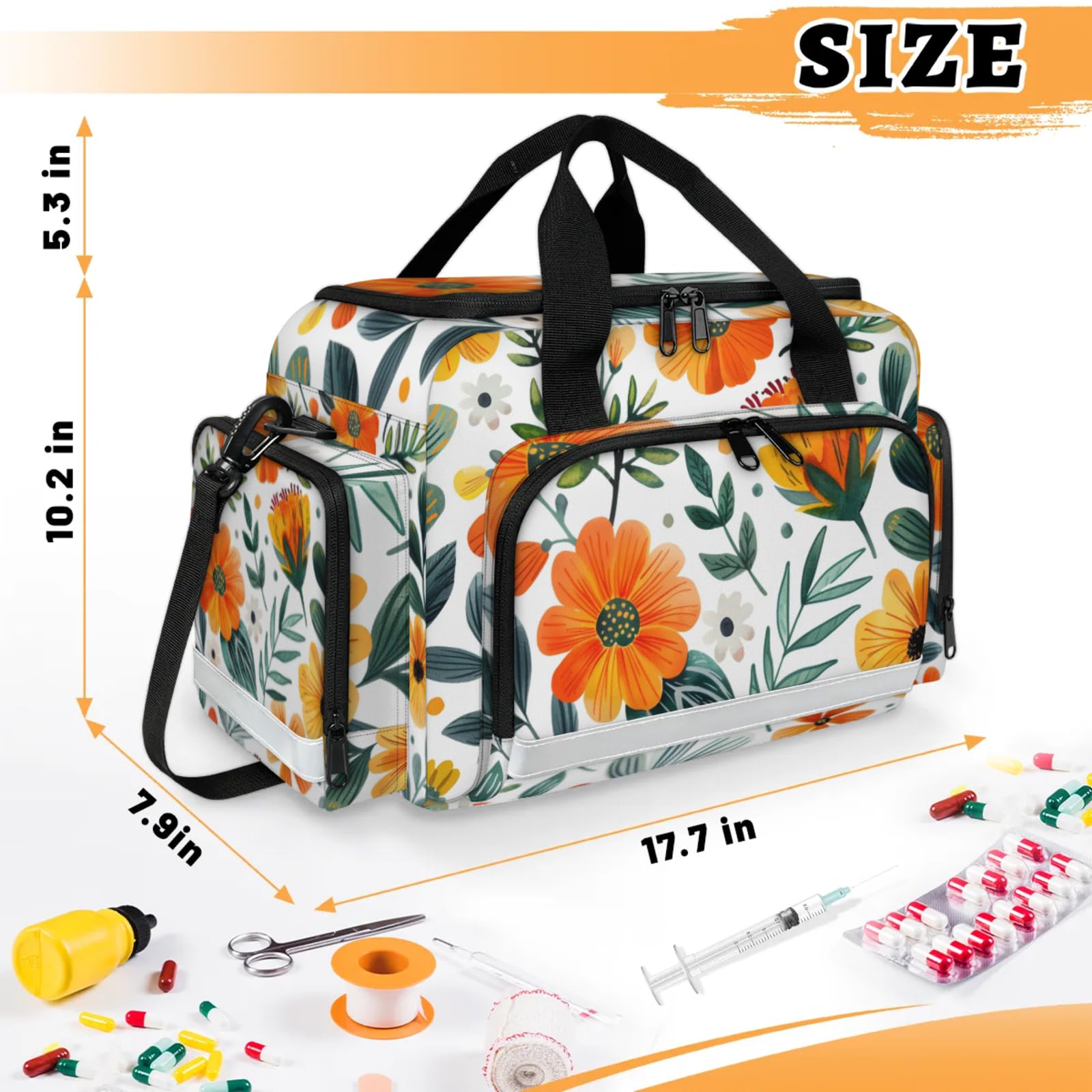 GzLeyigou First Aid Bags Empty, Glitter Flower Emergency Bag First Aid Kit Multiple Compartment Kit Carrier On Call Trauma Bag For Paramedics Emergency Medical Supplies Kit
