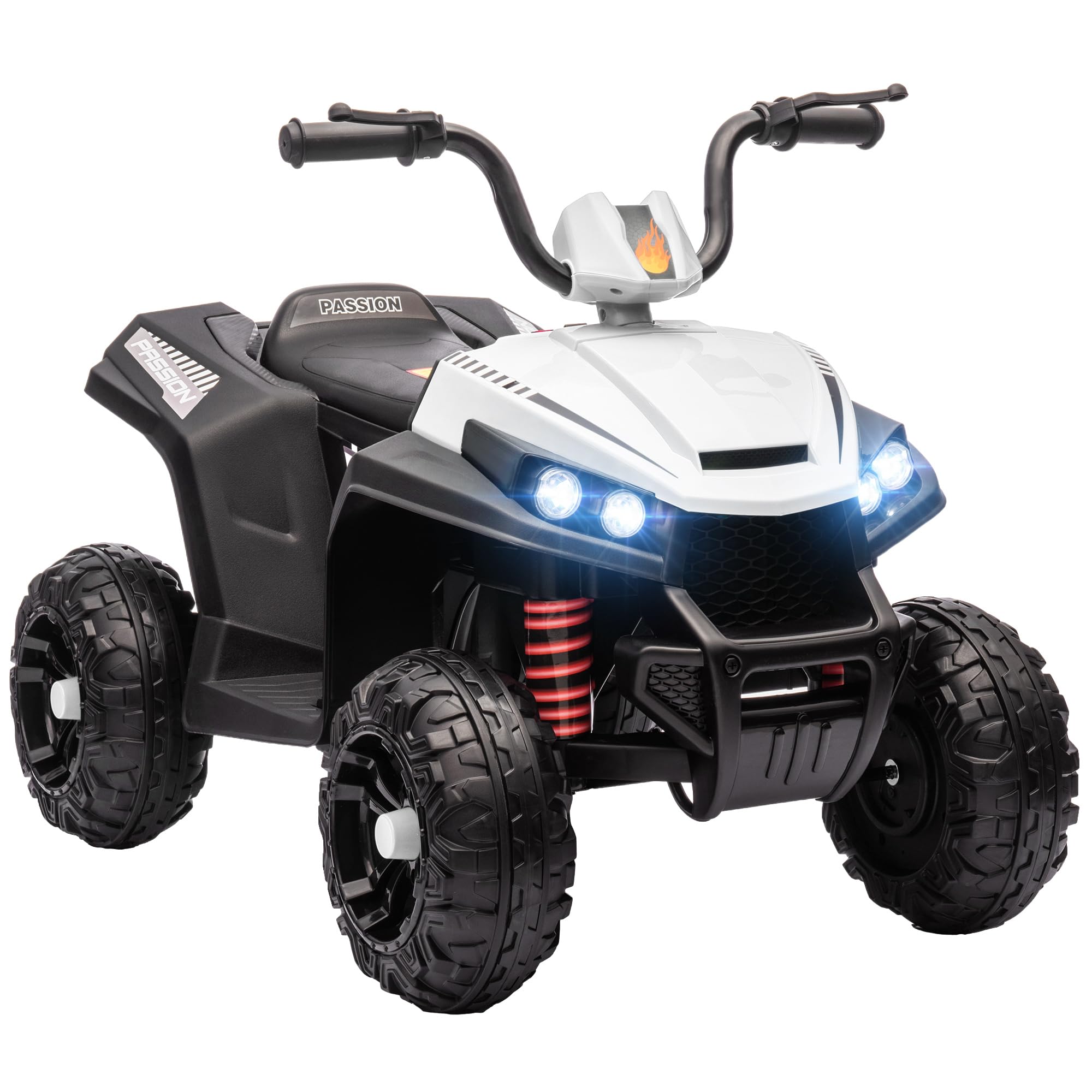 AIYAPLAY Elektro Quad für Kinder 12V Kinderquad mit 4-Rad-Federung, MP3-Musikplayer, Kinderfahrzeug mit Scheinwerfer, Vorwärts- und Rückwärtsgang, für 3-5 Jahre Kinder, 5 km/h, Metall, Weiß