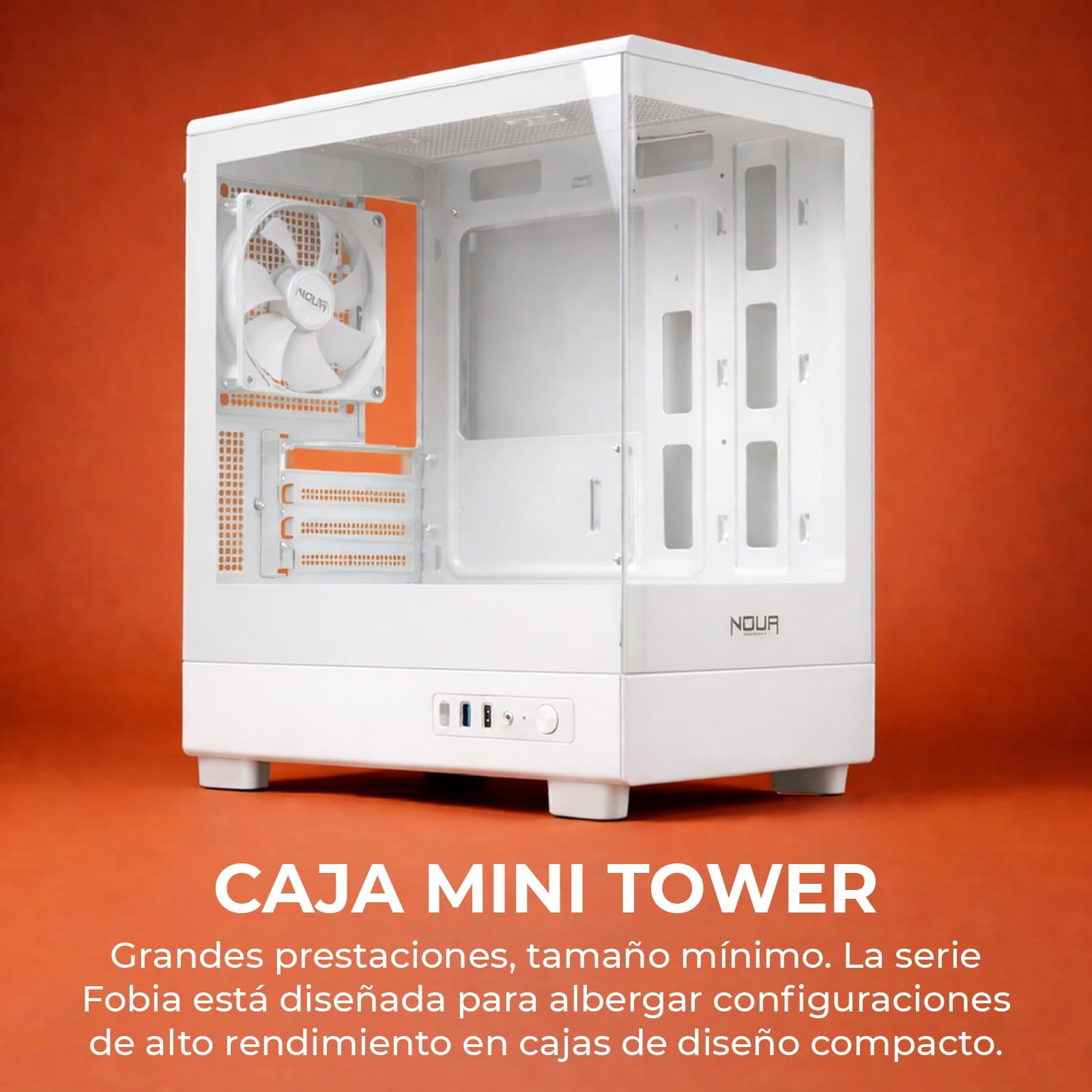 Noua Fobia LH200 - Caja PC Gaming Micro-ATX, Ventilador Blanco de 120 mm, Torre Micro para Ordenador, Doble Cristal Templado panorámico, Blanco