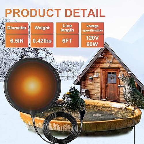 Miniatura 7 de Descongelador de baño para pájaros, 60 W, controlados termostáticamente, calentadores de baño para pájaros, descongelador, para invierno, al aire