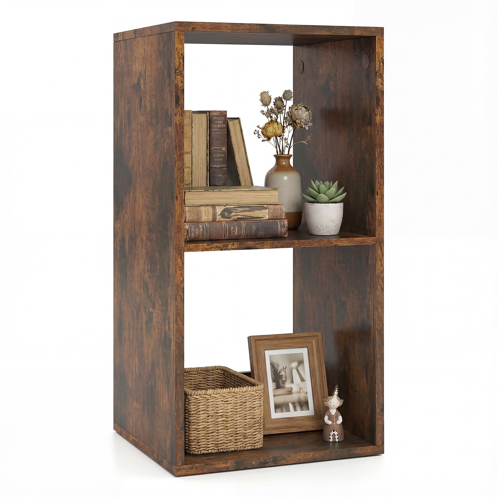 COSTWAY 2/3/4 Cube Bookshelf, Modern Vertical Bookcase with Anti-tipping Kits, Freestanding Open Storage Organizer for Living Room, Bedroom, Study (35 x 33 x 69 cm, Rustic Brown)