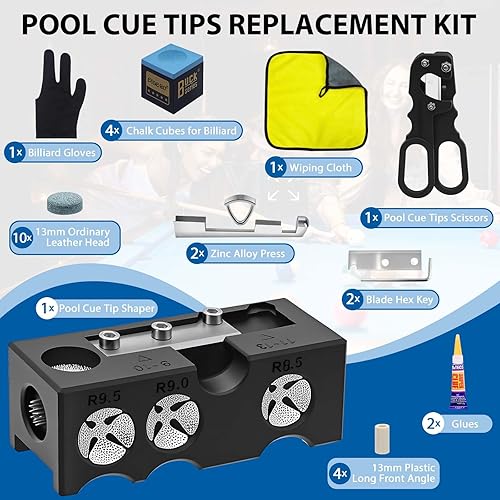 Miniatura 3 de Moldeador de punta de taco de billar 11 en 1, kit de repuesto de puntas de taco de piscina, puntas de taco de piscina, herramienta de punta de taco