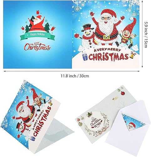 Miniatura 4 de YOBEYI 8 paquetes de tarjetas de Navidad con pintura de diamantes por números Árbol de Navidad Santa Claus Tarjeta de felicitación de Año Nuevo,