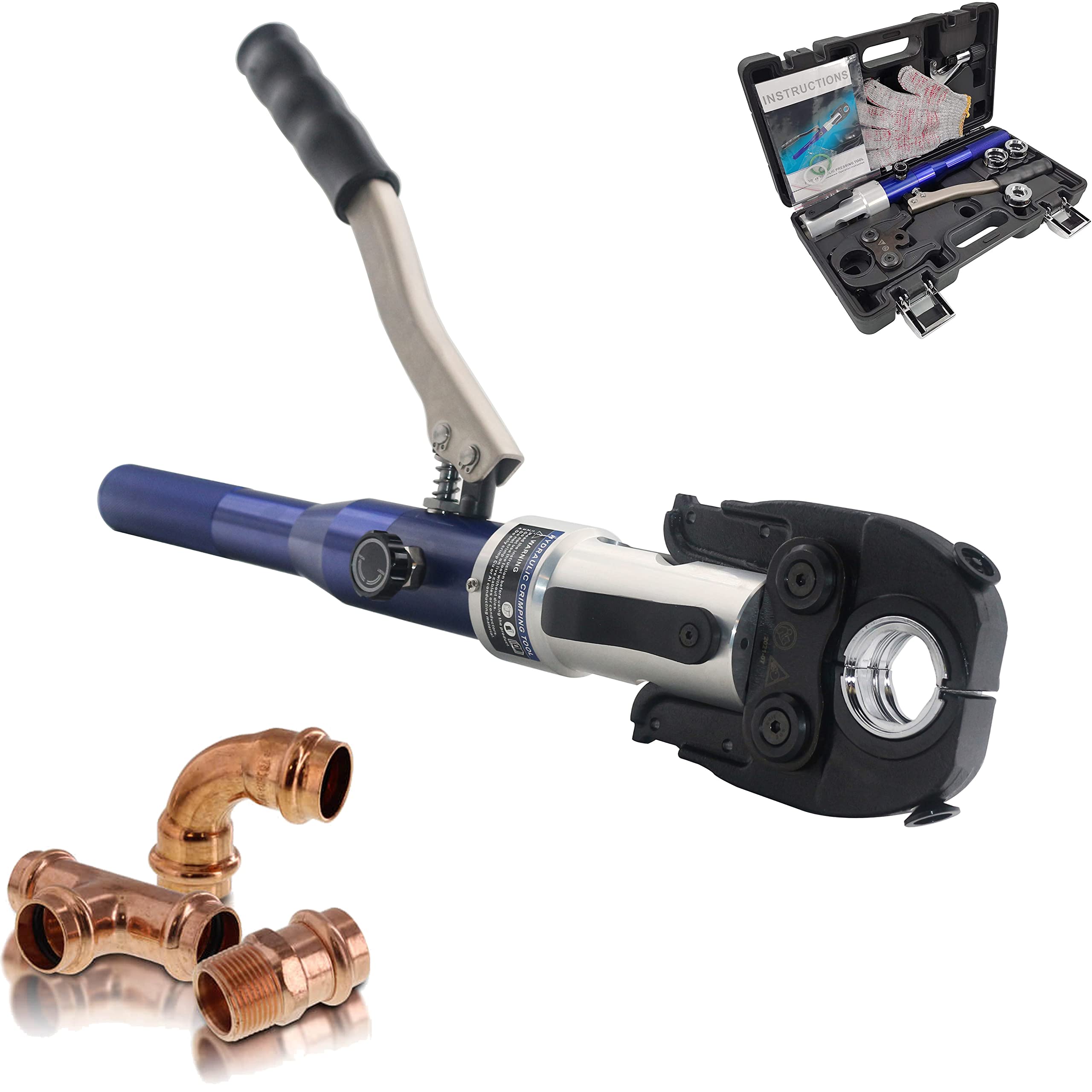 iGeelee Hydraulic Copper Pipe Press Tool for Viega ProPress Fittings | Includes 1/2", 3/4", & 1" Dies | Ideal for Narrow Spaces & Tee Fittings | Includes 1 Set of Dies (1950)