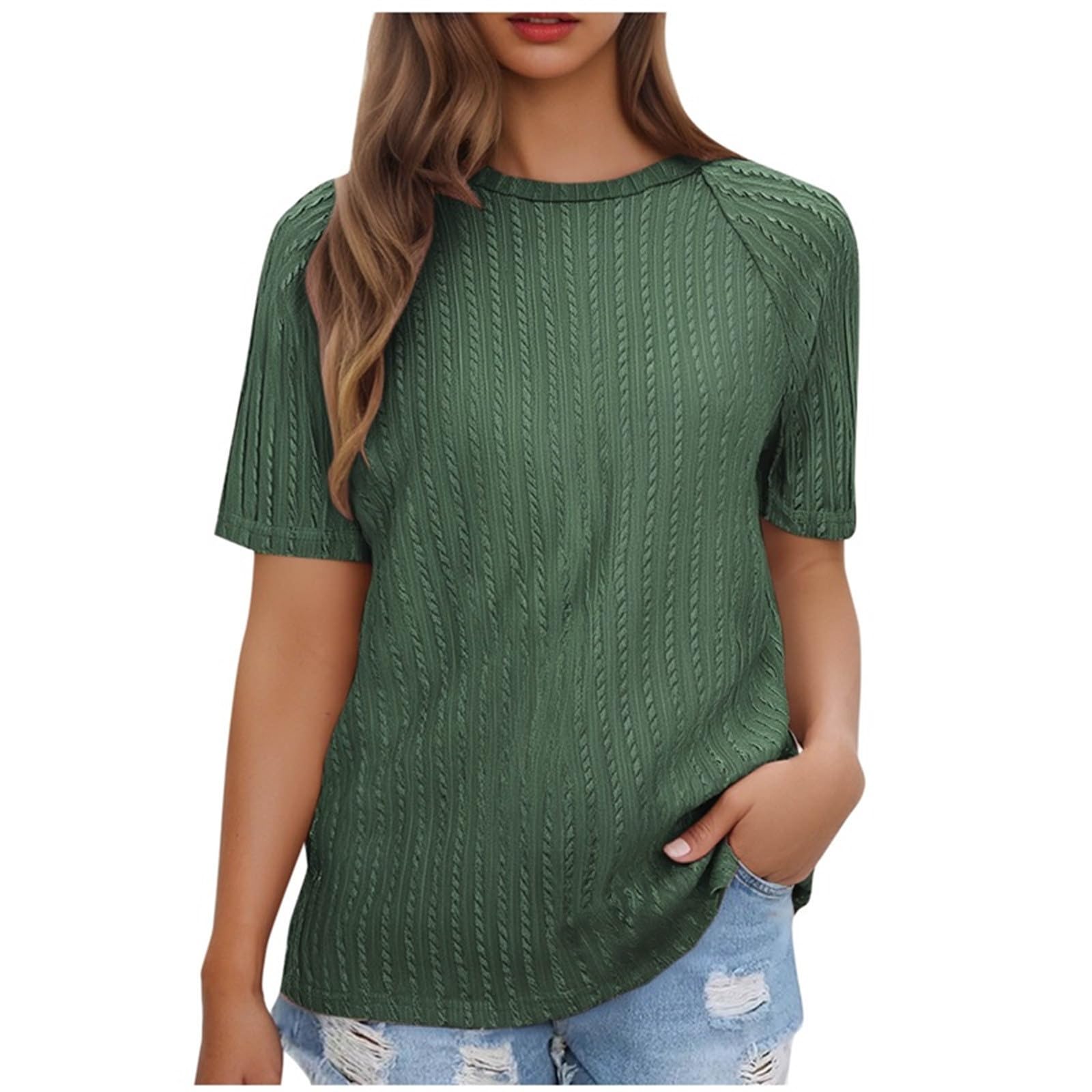 Women Summer Tops y2k Casual Solid Round Neck Pullover Loose Fashion Short Sleeve Elegant Dressy Business Tunic Blouse Print