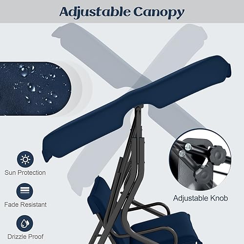 Miniatura 4 de Tangkula Columpio de porche para 3 personas, patio con cojín extraíble y marco de acero recubierto de polvo, columpio al aire libre con toldo para