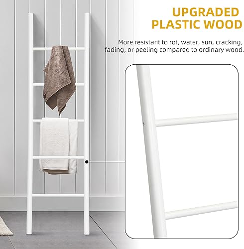 Miniatura 5 de DWVO Soporte para estantes de pared de madera de polietileno de 4.8 pies, escaleras, colcha, estante de exhibición, resistente al agua, rústico de