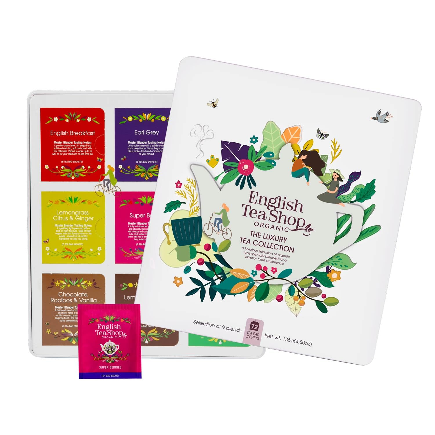 ETS - Tee-Kollektion "Luxury Tea Collection" in edler Metalldose, Tee Geschenk zu Weihnachten, Ostern, Geburtstag, BIO, 72 Teebeutel