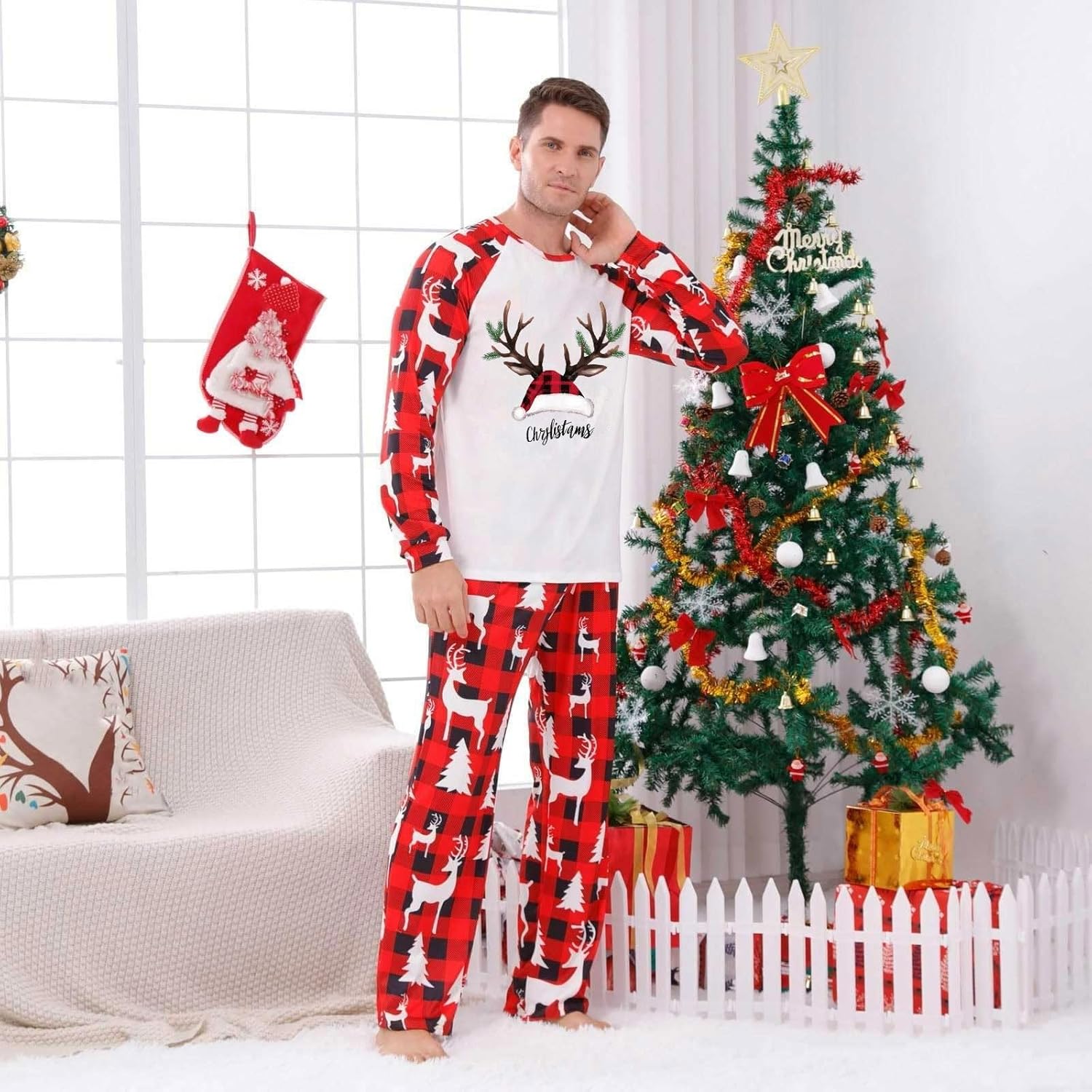 YRAETENM Matching Christmas Pajamas for Family Xmas Holiday Jammies Family Christmas Matching Sets Cute Sleepwear Pajamas