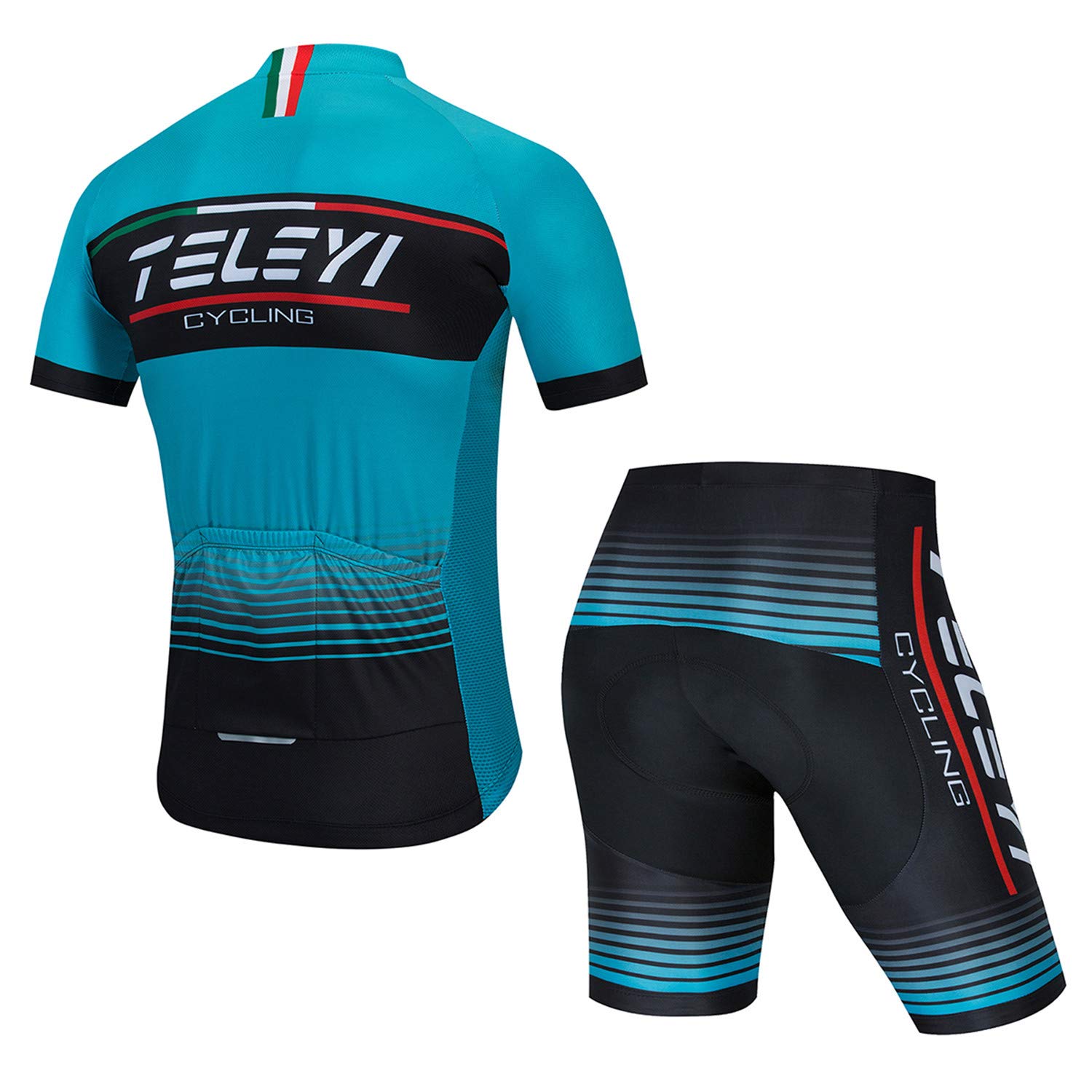 Men Cycling Jersey Set Bike Short Sleeve Shirt Tops Reflective,Quick Dry+5D Padded Shorts S-3XL