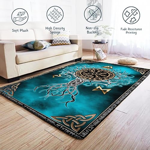 Miniatura 2 de Alfombra vikinga de árbol de la vida, alfombra de mitología nórdica para piso, alfombra de runa vikinga, tapete antideslizante celta vikingo,