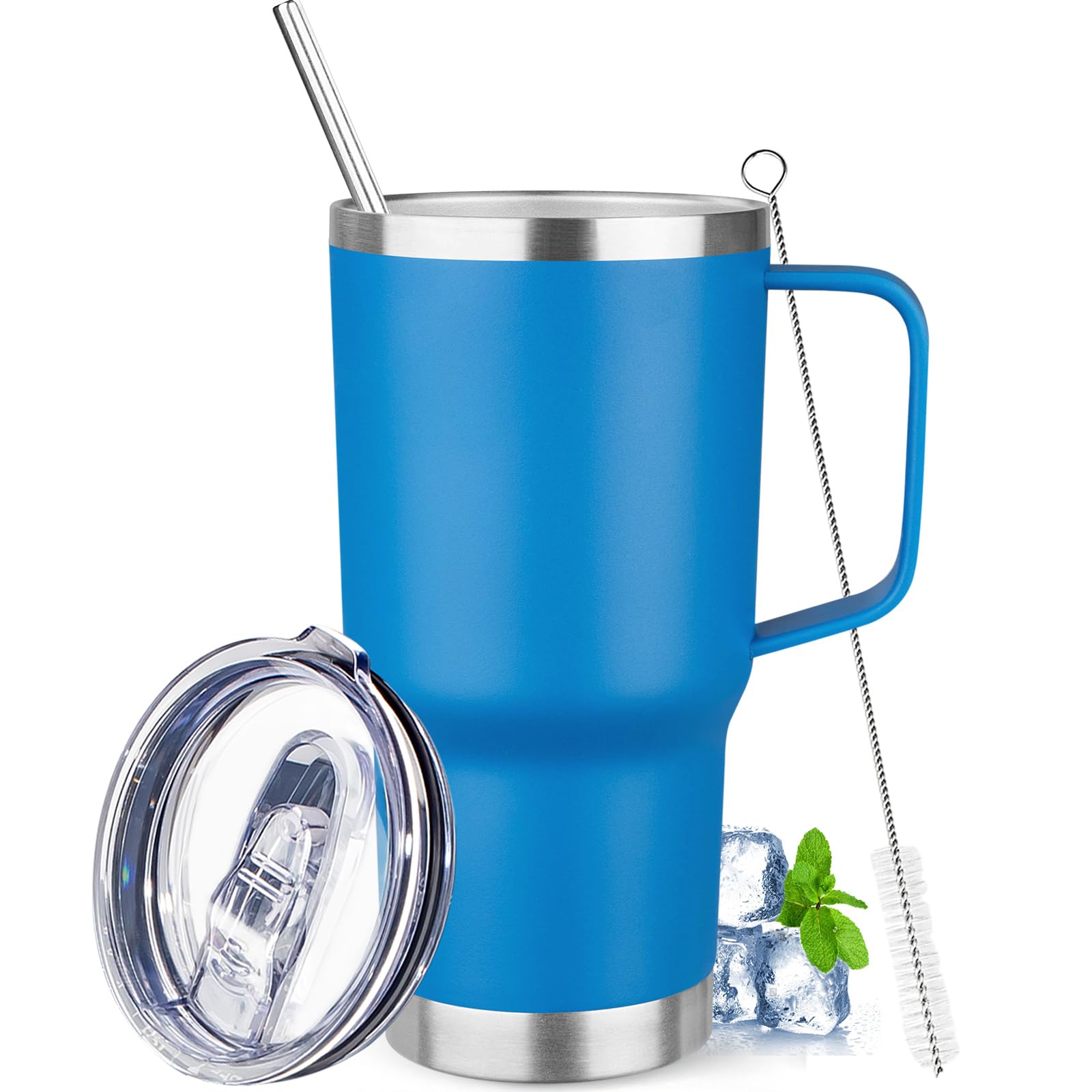 Photo 1 of 20 oz Tumbler with Handle Stainless Steel Insulated Coffee Mug Tumbler with Lid and Straw Double Wall Vacuum Insulated Coffee Mug Leak Proof Travel Mug Tumbler for Hot and Cold Drink (Sea Blue,1pack)