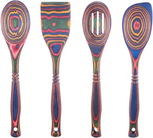 Juego de utensilios de madera de Pakka de 4 piezas, duradero, ecológico, incluye (1) cuchara tradicional, (1) cuchara ranurada, (1) cuchara de