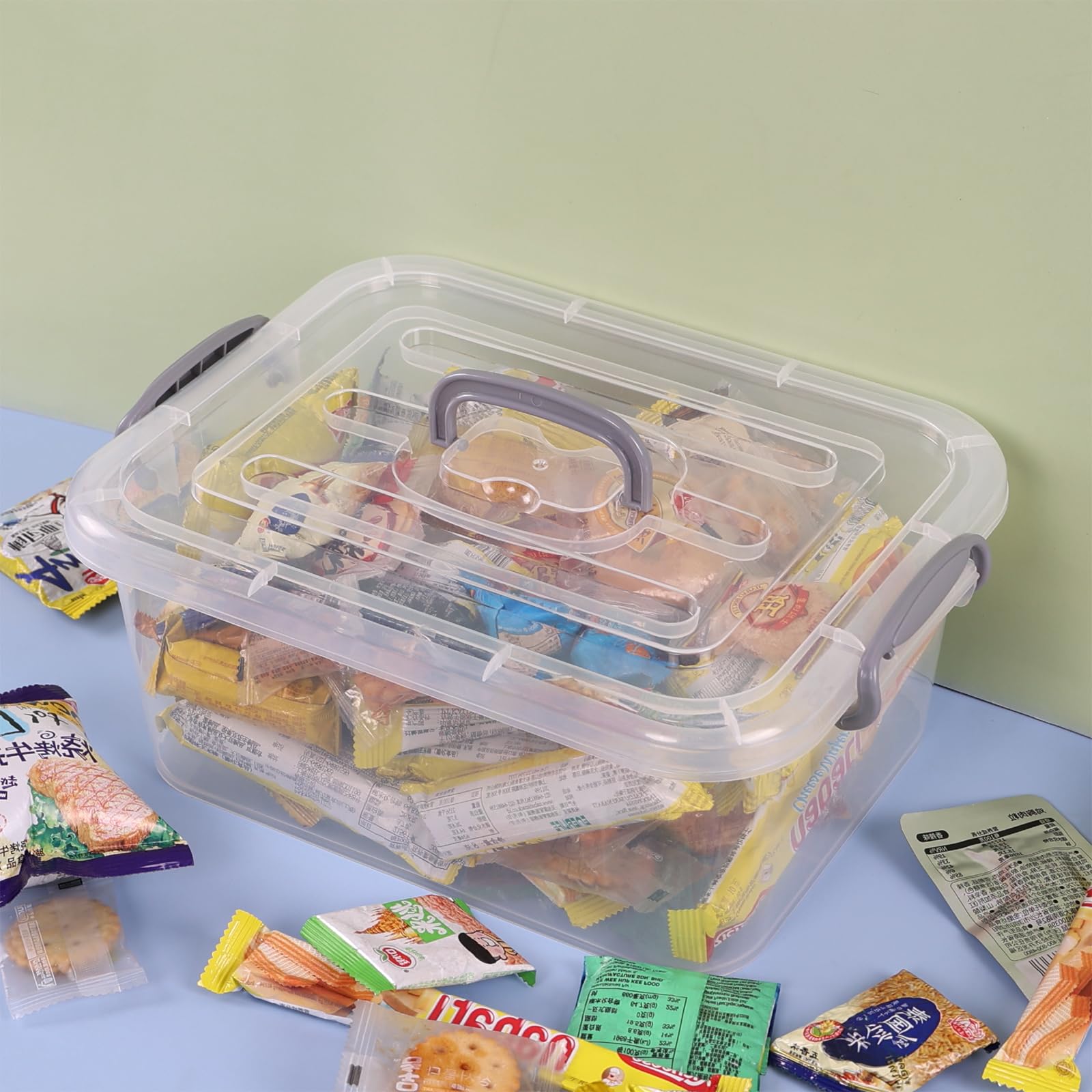 Contenedor de almacenamiento de plástico transparente de 8 cuartos con tapa, paquete de 2 cajas de almacenamiento apilables con asa