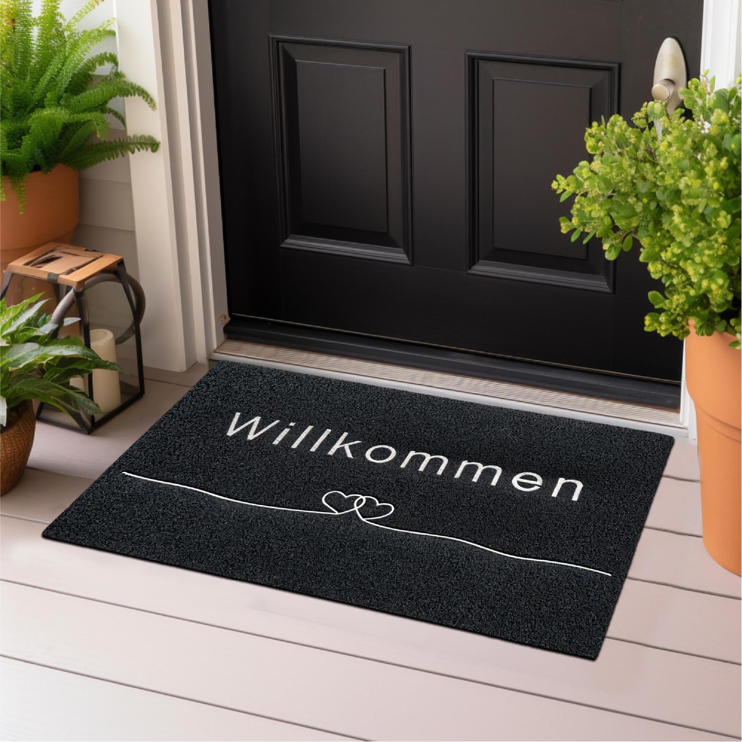 Fußmatte rutschfest waschbar Flur-Matte dünne Haustür-Matte, Schmutzfangmatte für innen und außen, Fussabtreter Eingangsbereich (ANTHRAZIT WILLKOMMEN, 40x60 cm)