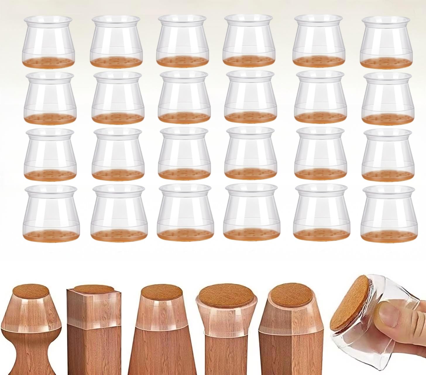 Stuhlbeinkappen 24 Stück, Klare Silikon Stuhlbeinschoner mit Filz, Schutzkappen für Stuhlbeine, Transparent Klein Filzgleiter für Holzböden, Laminat und Fliesenböden