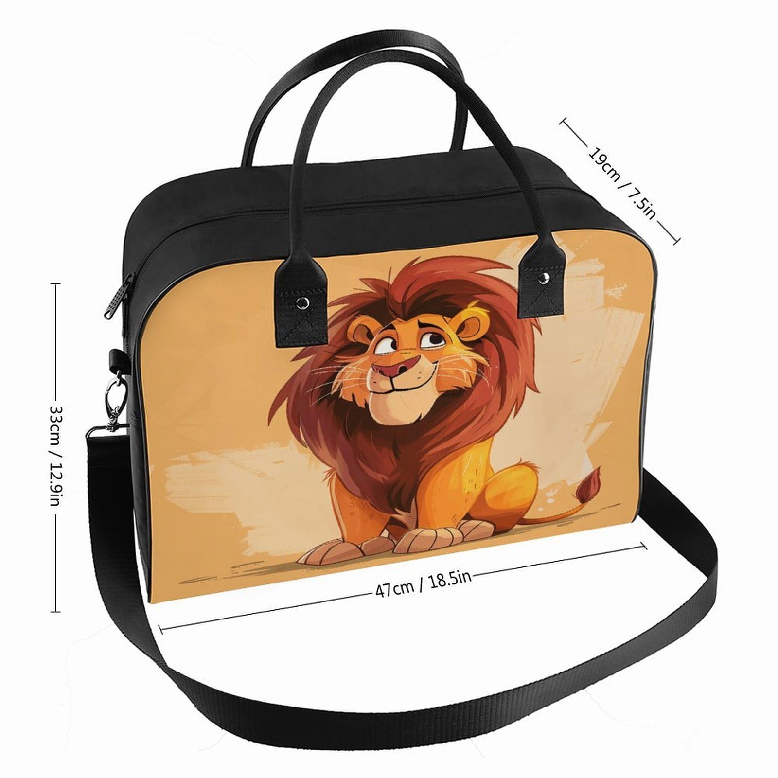 Yellow Cartoon Lion Laptop Tote Bag Casual Travel Handbag Multi Pocket Shoulder Bags for Work Travel