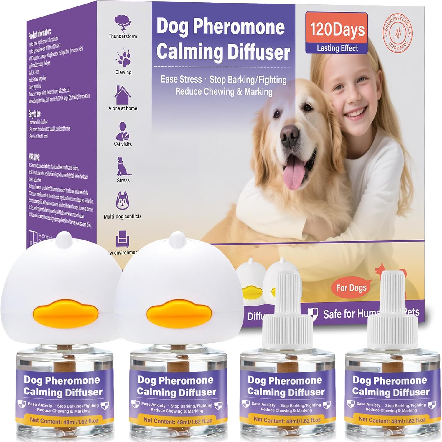 Dog Calming Pheromone Diffuser 6 in 1 Kit, Relieve Separation Anxiety, Stress Barking & Chewing,Dog Appeasing Pheromone Diffuser to Calm, 2 Plugs + 4 Refills (5)