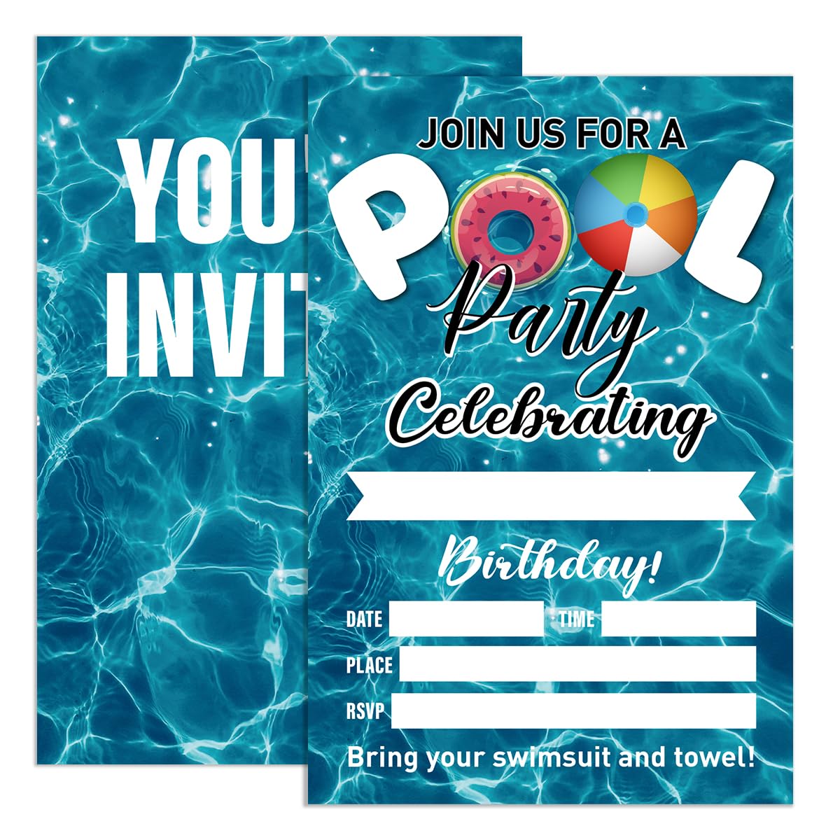 UDNADKEX Birthday Invitations Pool Party for Boy with Envelopes, Summer Swimming Party Birthday Invite Cards, Pool Party Celebrating, 4