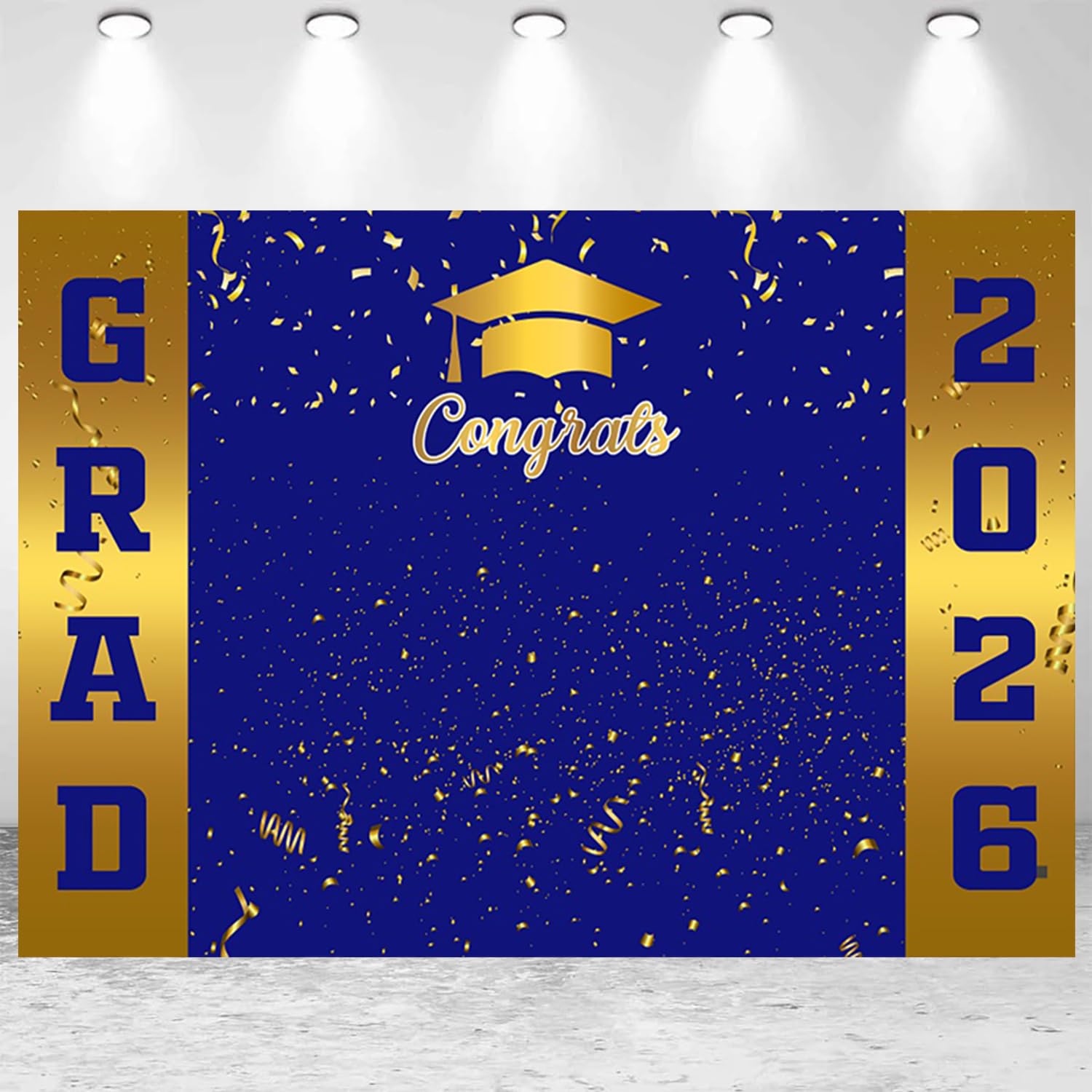 Photo 1 of 10x8ft Congrats Grad Backdrop Royal Blue Class of 2026 Graduation Photography Background Congratulation Graduate School Prom Party Banner Decorations Photo Studio Props