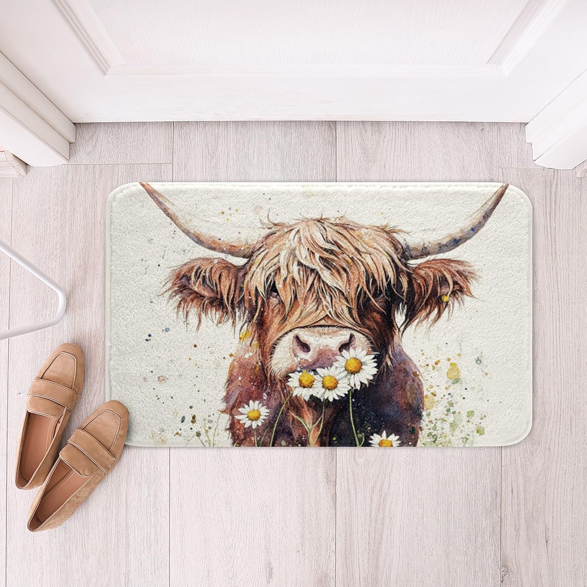 Loussiesd Hochland Kuh Badematte 50x80cm Hochland Rinder Badezimmerteppich Tier Western Dekor Badvorleger Anti-Rutsch Bauernhaus Wildlife Badteppiche Bauernhaus Rinder Bull Duschvorleger