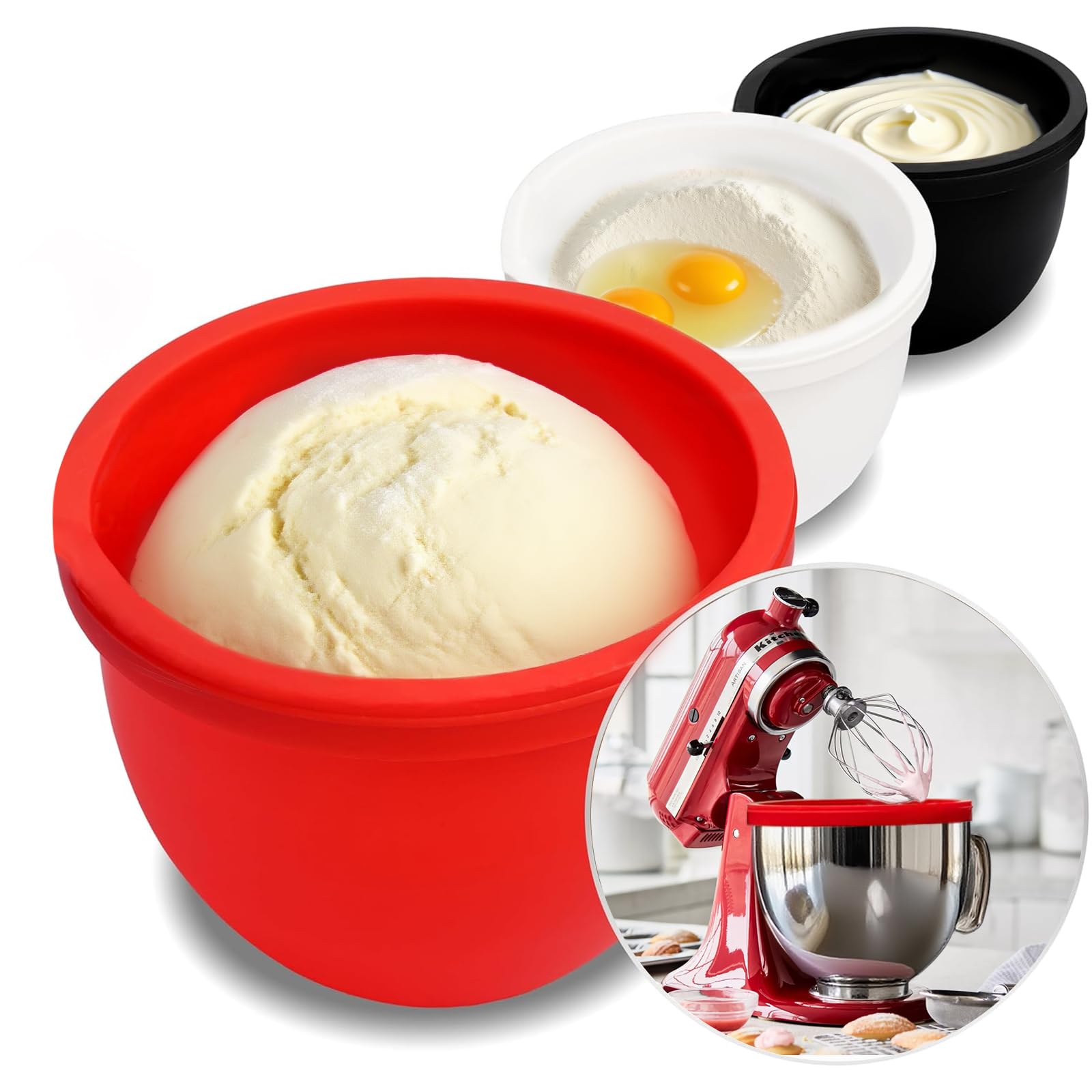 GuanQiao Silicone Bowl Liners for 5 Qt KitchenAid Mixers 3 Liners with Lids