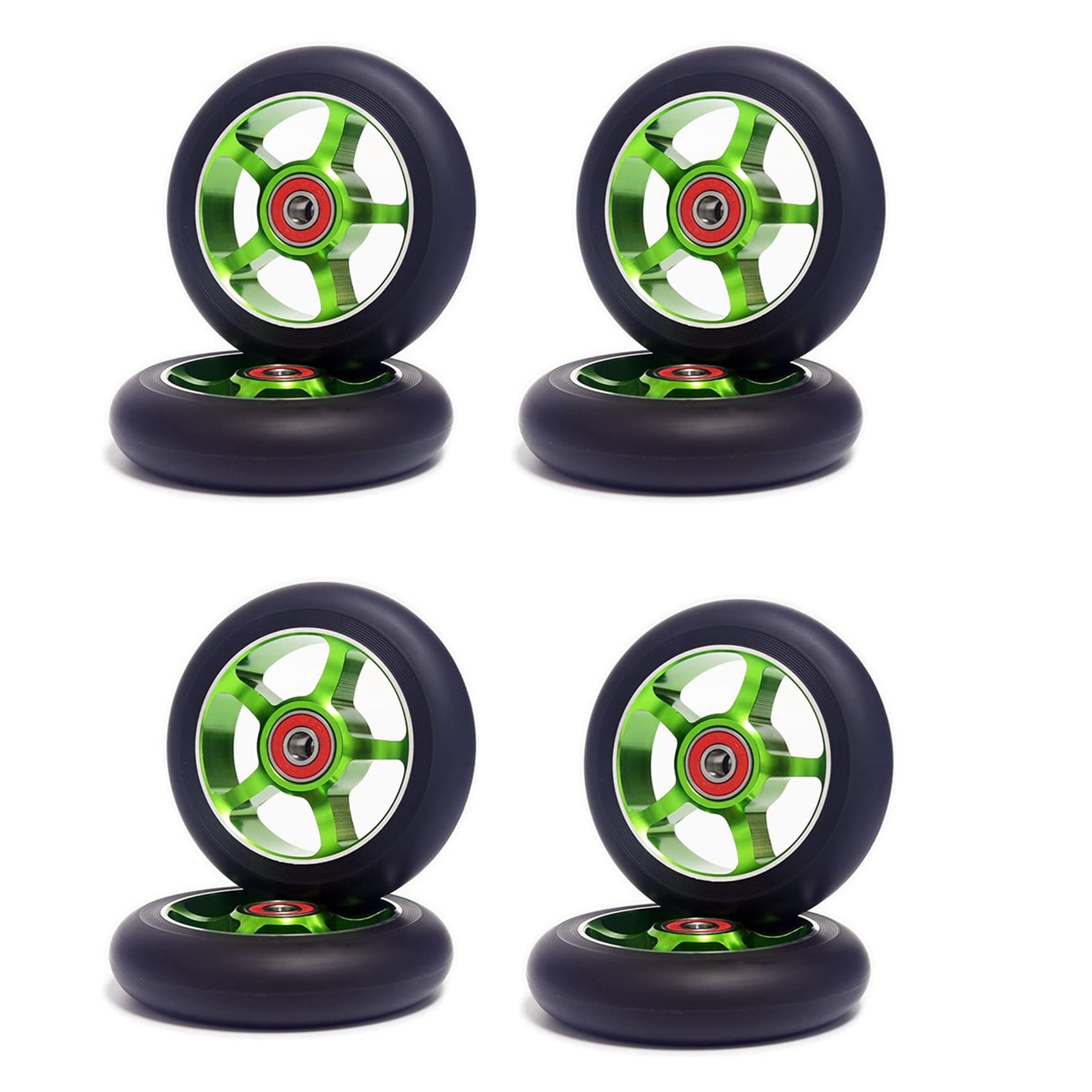 Lot de 8 roues de rechange pour scooter de 100 mm avec roulements en aluminium - Accessoires de scooter en polyuréthane - Vert