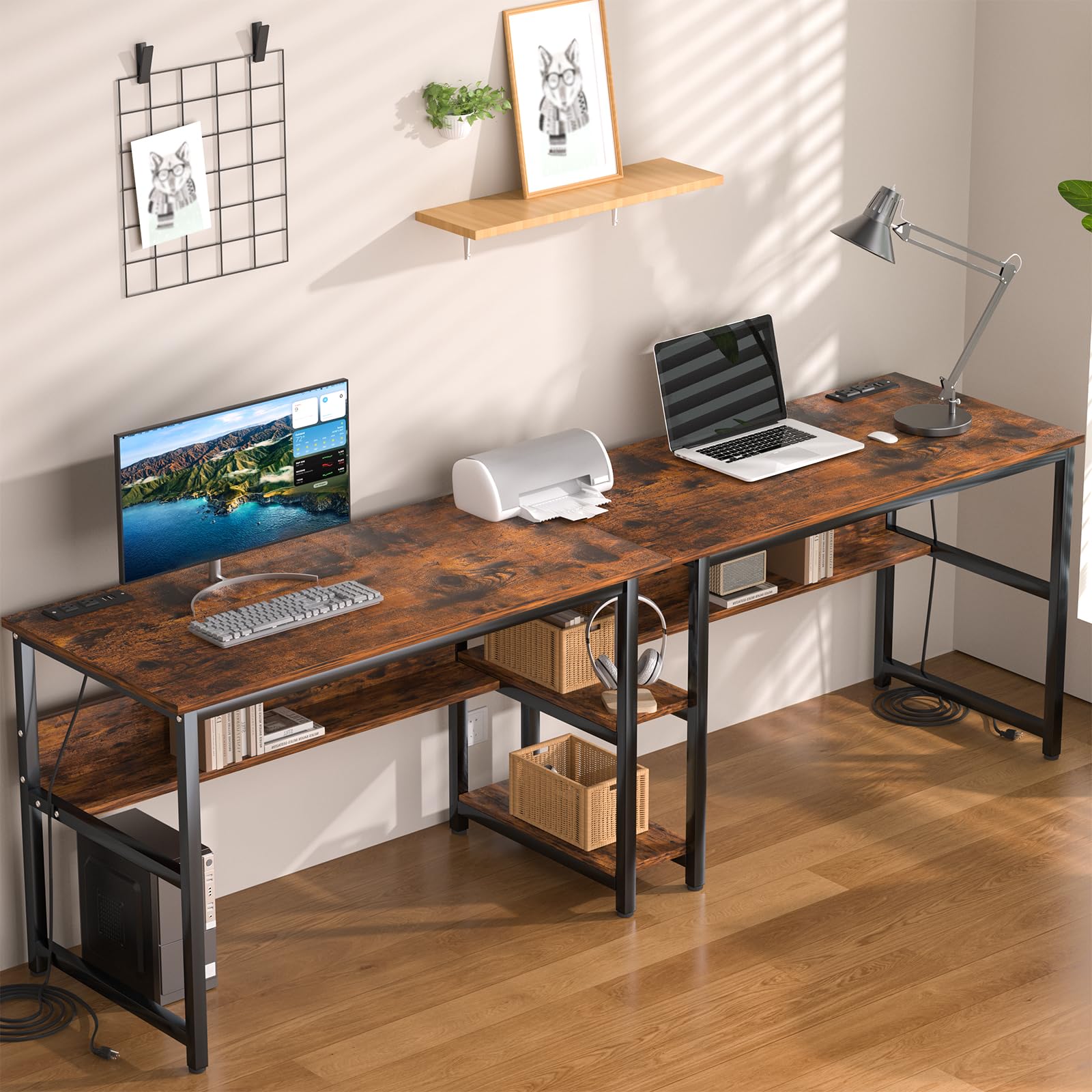 Ytaoka Two Person Desk with Power Strips