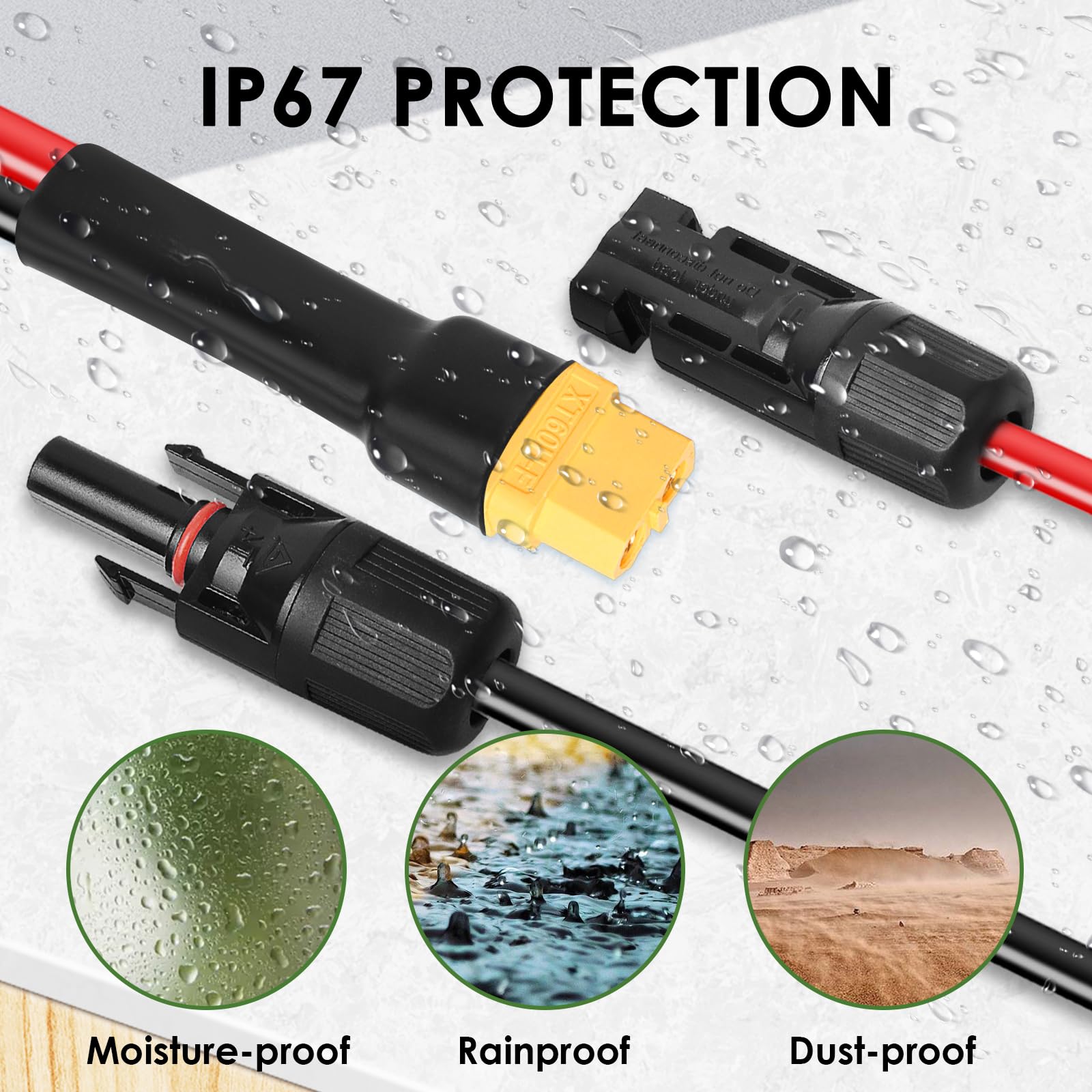 MOOKEERF Cable de extensión solar a XT60 de 10 AWG, conector solar a XT60, cable adaptador para panel solar a estación de energía portátil, generador solar, paquete de baterías