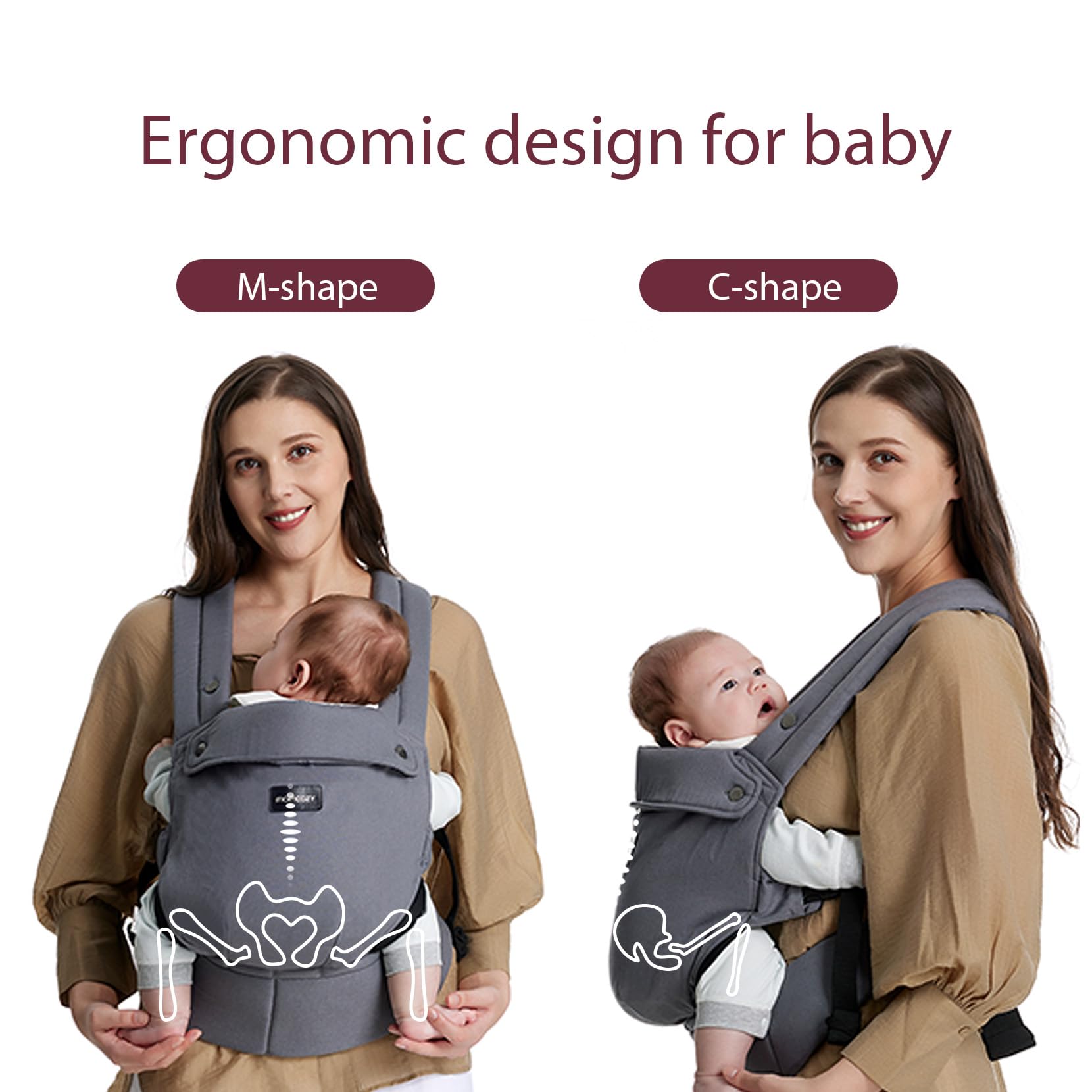Chusta Ergonomiczna Momcozy – Wygodna, Lekka, Dla Dzieci 3–20 kg, Łatwa w Zakładaniu, Idealna do Aktywnego Rodzicielstwa, Szary