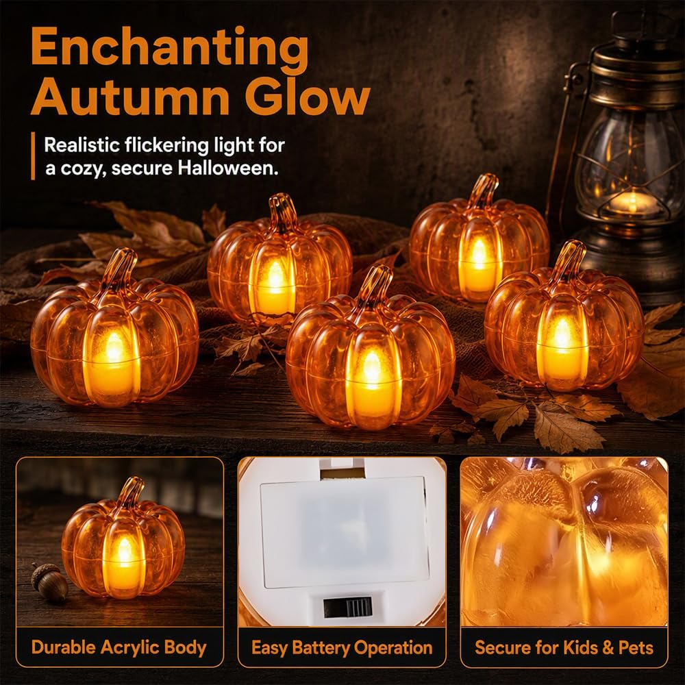 Set di 5 zucche a LED, decorazioni per Halloween a batteria, zucche illuminano, decorazione da tavolo per il Ringraziamento autunnale, per interni, casa, camera da letto, ufficio, scrivania