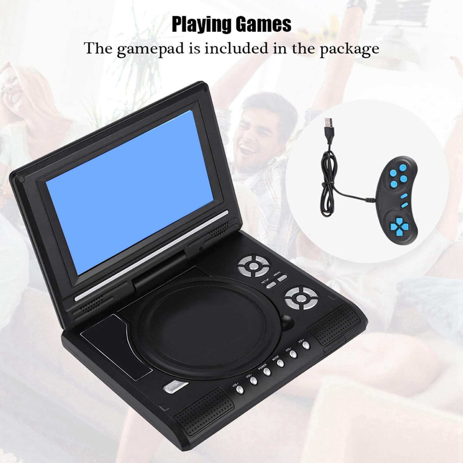 Lecteur DVD Portable 7 Pouces,LCD TV 16: 9 Prise en Charge AVI EVD DVD, SVCD, VCD, CD, CD-R/RW, Images JPG et MPEG-4, avec Lecteur De Carte Intégré pour Les Voyages en Voiture(Noire)