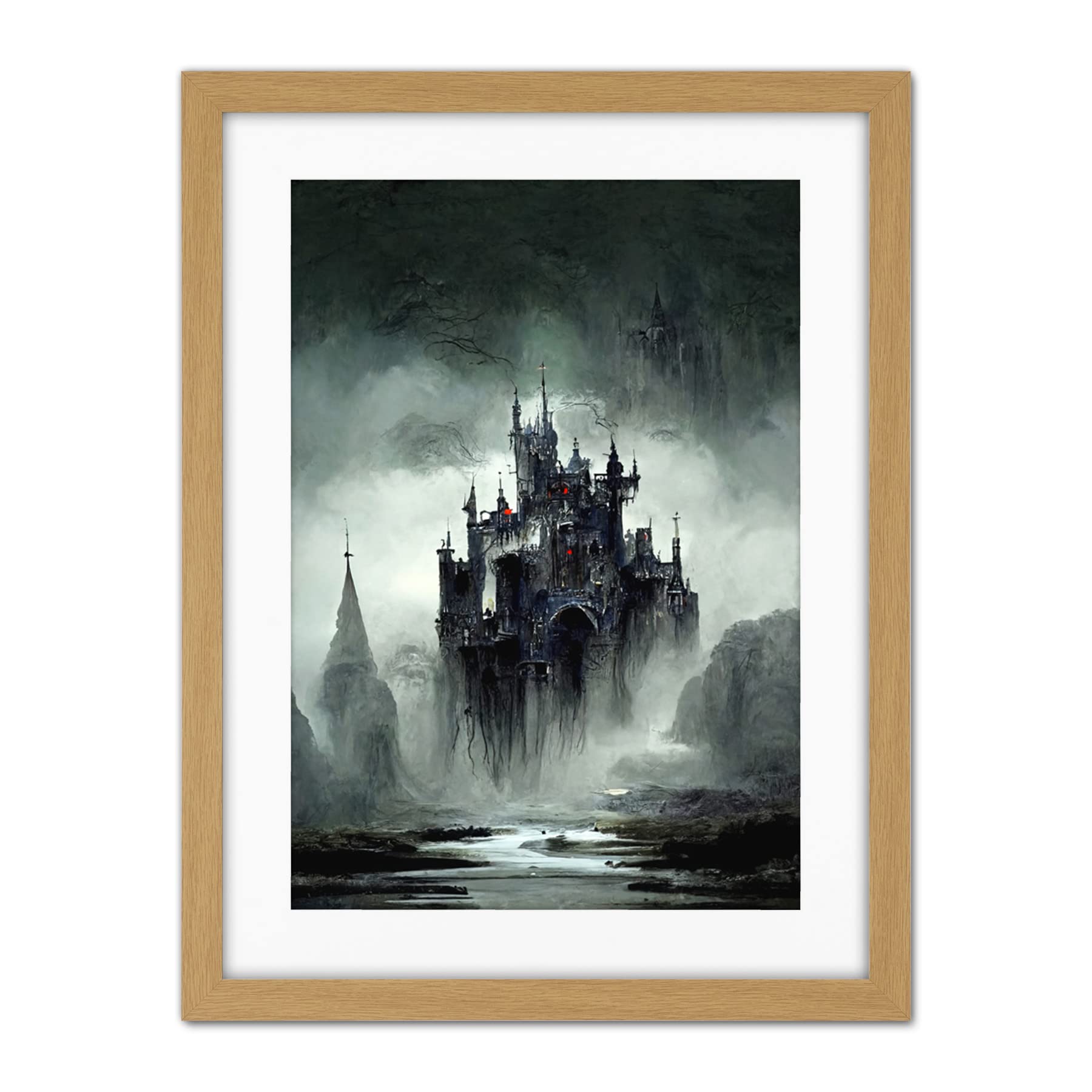 Doppelganger33 LTD Dark Gothic Castle Fantasy Landscape Artwork Framed Wall Art Print 18X24 Inch