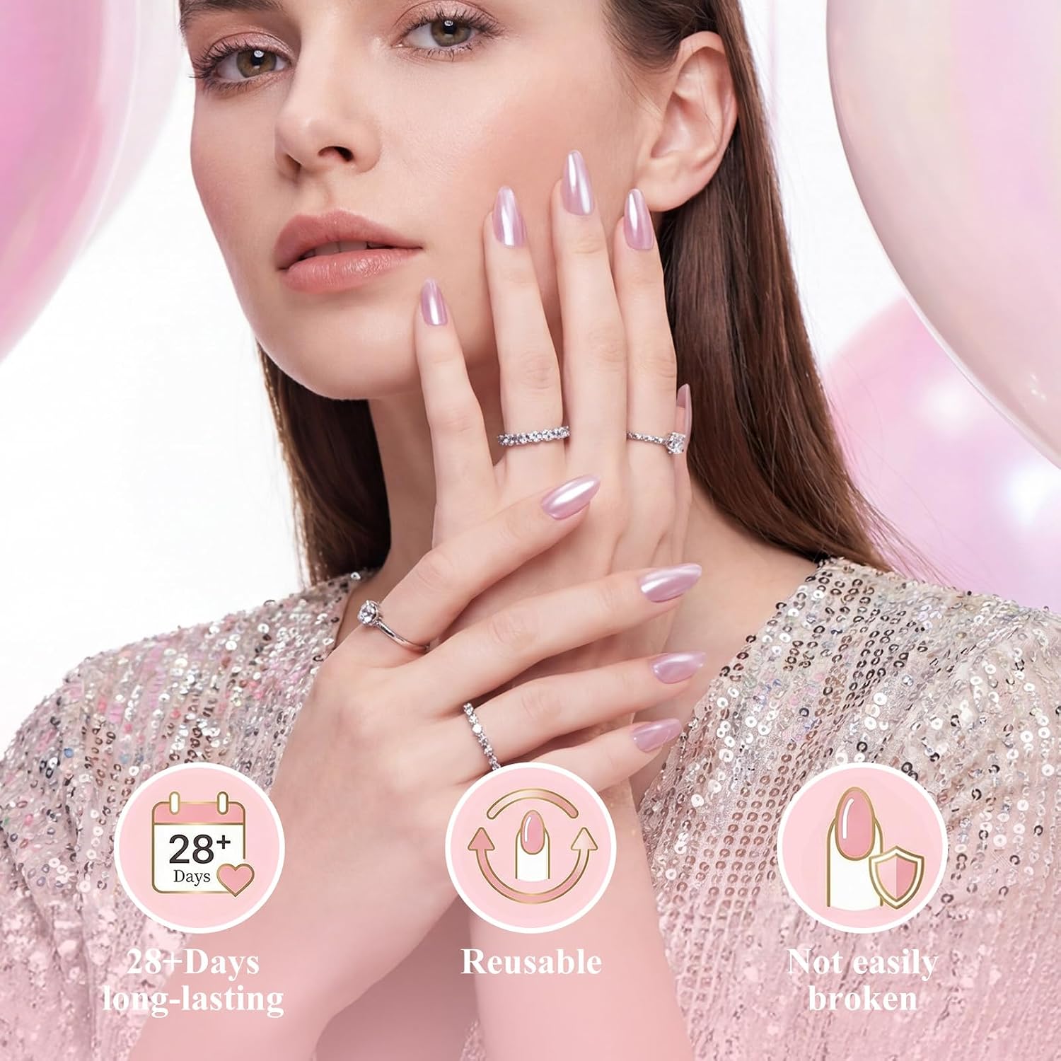 Press On Nails Short Almond Fake Nails Impress Soft Gel Cat Eyes Pala Purple Pinkish Salon Quality Nails in 15 Sizes 30 Nail Kit wth False Nail Glue Strong for Women
