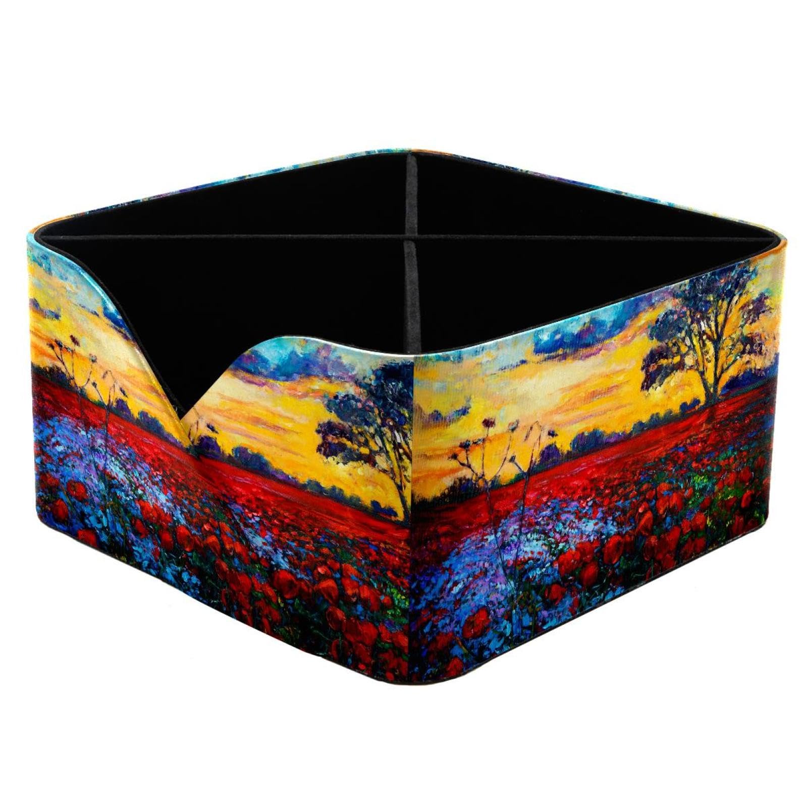 KengjuTesu Poppies Painting Desktop Organizer Pen Holder, Rectangular Pencil Cup for Office, Study and Makeup Stations