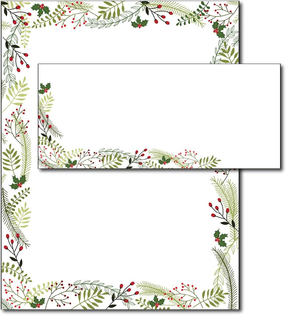 Merry Twigs & Holly Christmas Letterhead & Envelopes - 40 Sets