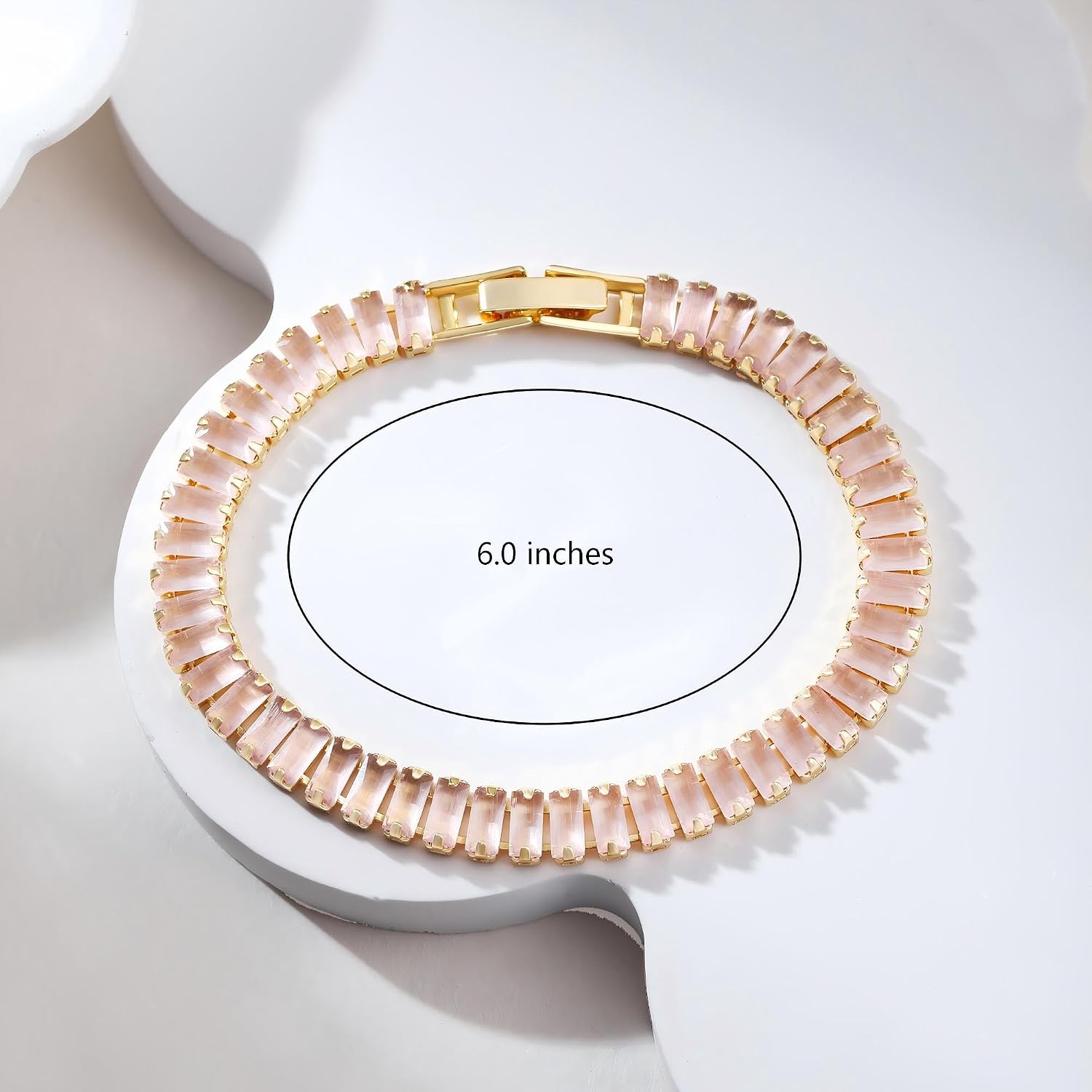 18K Gold-Plated Rectangular Synthetic Cat's Eye Women's Tennis Bracelet｜Multi-Size Trendy Tennis Bracelet