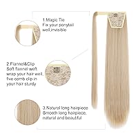 Vista 102 de SEIKEA Extensión de cola de caballo larga recta envolvente con clip, extensiones de cabello sintético suave natural para mujer, 35 pulgadas, marrón