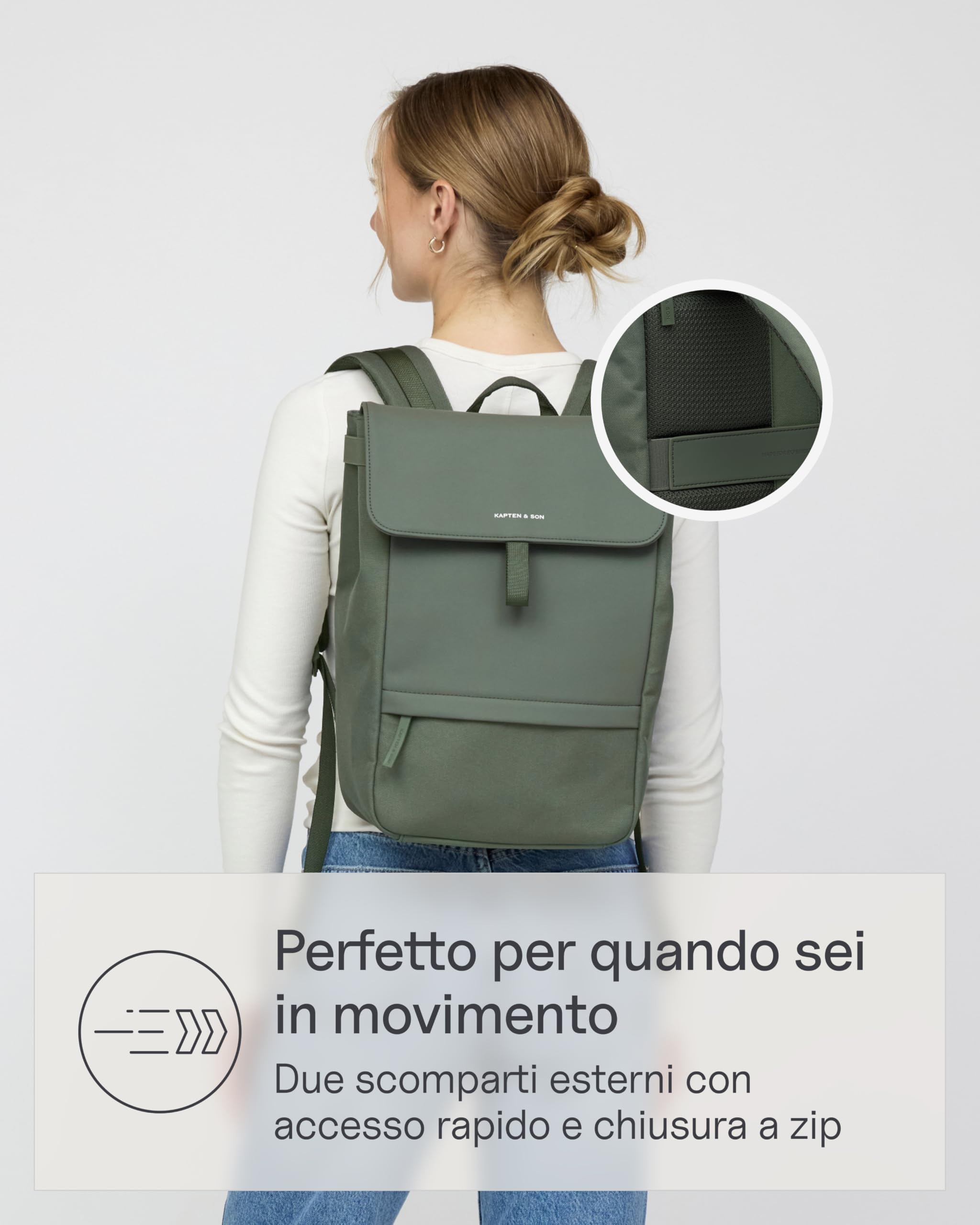 Kapten & Son zaino per il tempo libero con scomparto per laptop Fyn Backpack 13L Dusty Green verde scuro