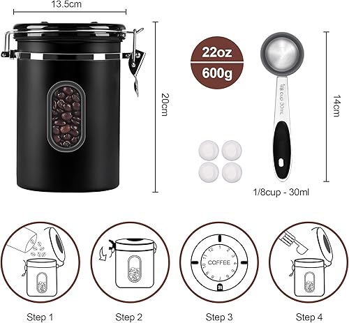Miniatura 5 de Recipiente de café hermético de 60.9 fl oz con ventana transparente para rastreador de fecha, almacenamiento de granos de café de 22.8 onzas