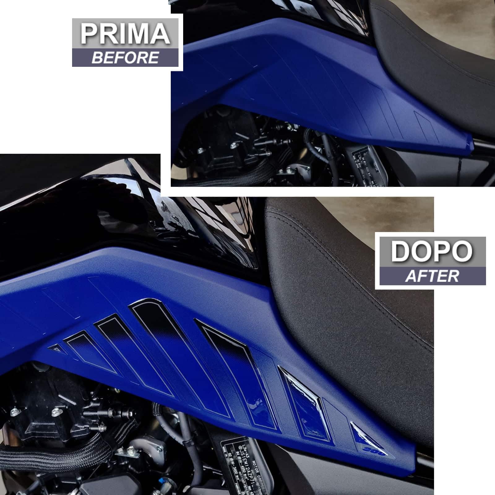Resin Bike Naklejki Moto kompatybilne z Suzuki V-Strom 800 DE 2023-2024 Black/Blue. Chronią Osłony boczne zbiornika przed uderzeniami i zadrapaniami. Naklejki żywiczne z efektem 3D