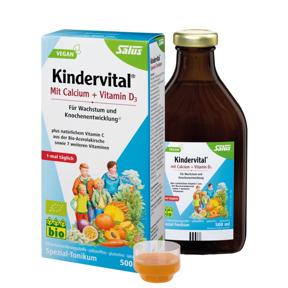 Salus Vital per bambini con calcio + vitamina D3 – Tonico speciale per la crescita e lo sviluppo osseo – vegano – 500 ml
