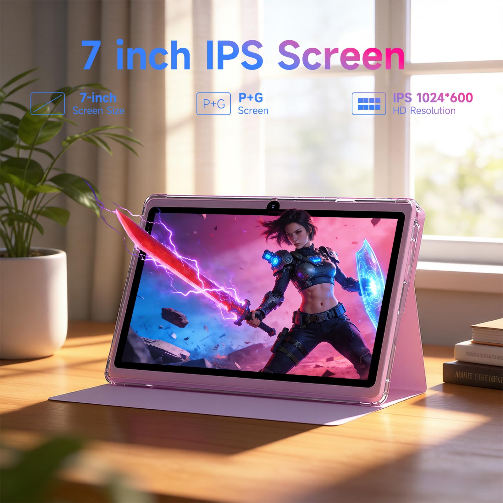 YQSAVIOR Tablet de 7 pulgadas | Android 14 | Tablet con funda protectora | 8GB+32GB+2TB Expandir | Pantalla amigable con los ojos | Cámara dual | WiFi 2.4G+5G | Widevine L1 | Educativo | Juegos | Rosa