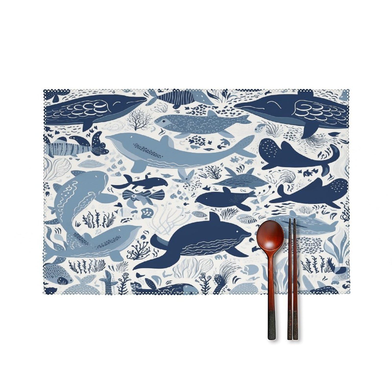 Turtle Octopus Pattern Ocean Theme Placemats Set of 6 Heat Resistant Non-Slip Table Mats Washable Indoor Outdoor Place Mats Rustic Vintage Seasonal Placemat for Kitchen Dining Outdoor Party Table Deco