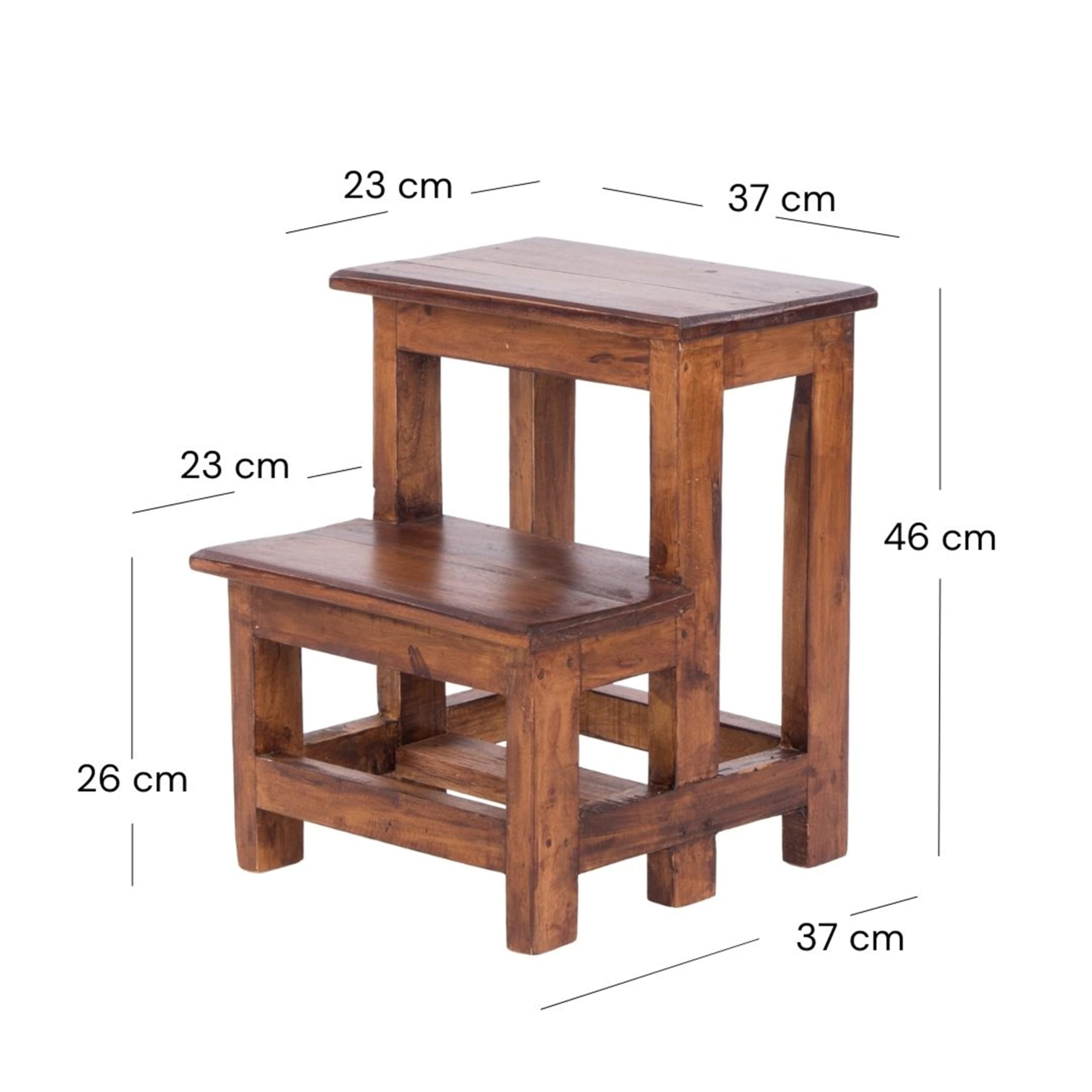 DESIGN DELIGHTS Scaletta a pedale, 46 x 37 x 37 cm (altezza x larghezza x profondità), in legno riciclato, a due livelli, sgabello in legno, per la casa, sgabello a gradini